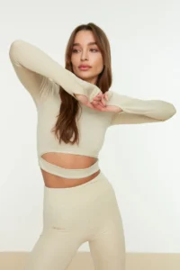 TRENDYOLMİLLA Stone Crop Window/Cut Out and Thumb Hole Detailed Knitting Sports Top/Blouse - Image 2