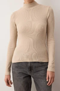 TRENDYOLMİLLA Beige Fitted High Neck Long Sleeve Ribbed Flexible Knitting Blouse - Image 3