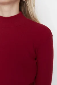 TRENDYOLMİLLA Burgundy slim Fitted High Neck Ribbed Flexible Knitting Blouse - Image 8
