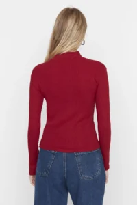 TRENDYOLMİLLA Burgundy slim Fitted High Neck Ribbed Flexible Knitting Blouse - Image 9
