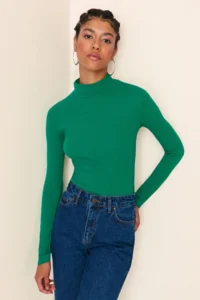 TRENDYOLMİLLA Emerald Fitted High Neck Long Sleeve Ribbed Flexible Knitting Blouse - Image 6