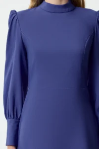 TRENDYOLMİLLA Indigo A Cut High Neck Skirt Shirred Mini Weaving Dress - Image 4