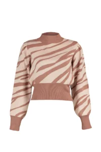 TRENDYOLMİLLA Dusty ROSE Zebra Patterned Crop Knitwear Sweater - Image 7