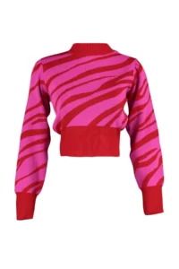 TRENDYOLMİLLA Pomegranate Blossom Zebra Patterned Crop Knitwear Sweater - Image 6