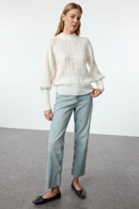 TRENDYOLMİLLA Ecru Soft textured Hair Braided Knitwear Sweater - Image 2