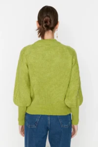 TRENDYOLMİLLA Green Soft textured Hair Braided Knitwear Sweater - Image 5