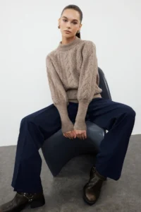 TRENDYOLMİLLA Mink Soft textured Hair Braided Knitwear Sweater