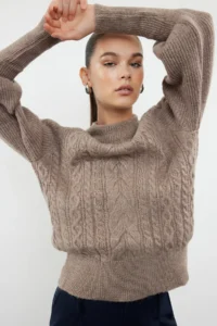 TRENDYOLMİLLA Mink Soft textured Hair Braided Knitwear Sweater - Image 2