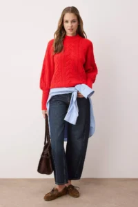 TRENDYOLMİLLA Red Soft textured Hair Braided Knitwear Sweater - Image 3