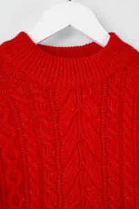 TRENDYOLMİLLA Red Soft textured Hair Braided Knitwear Sweater - Image 5
