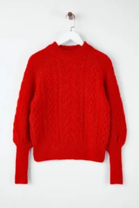 TRENDYOLMİLLA Red Soft textured Hair Braided Knitwear Sweater - Image 6