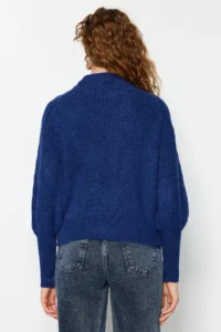 TRENDYOLMİLLA Saks BLUE Soft textured Hair Braided Knitwear Sweater - Image 5