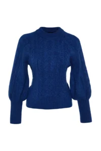 TRENDYOLMİLLA Saks BLUE Soft textured Hair Braided Knitwear Sweater - Image 6