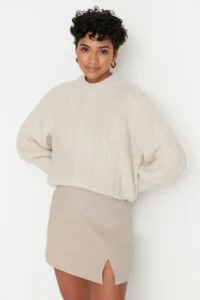 TRENDYOLMİLLA Stone Soft textured Hair Braided Knitwear Sweater