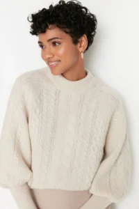 TRENDYOLMİLLA Stone Soft textured Hair Braided Knitwear Sweater - Image 3