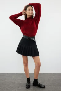 TRENDYOLMİLLA Burgundy Soft textured Sleeve Detailed Knitwear Sweater - Image 2