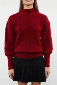 TRENDYOLMİLLA Burgundy Soft textured Sleeve Detailed Knitwear Sweater - Image 3