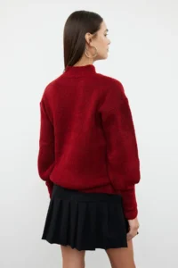 TRENDYOLMİLLA Burgundy Soft textured Sleeve Detailed Knitwear Sweater - Image 5