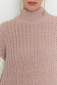 TRENDYOLMİLLA Powder PINK Wide Pattern Soft textured Color Blocked Knitwear Sweater - Image 4
