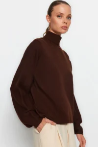 TRENDYOLMİLLA Brown Basic Turtleneck Knitwear Sweater