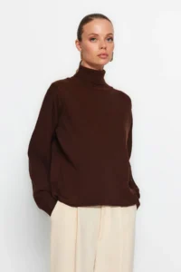 TRENDYOLMİLLA Brown Basic Turtleneck Knitwear Sweater - Image 4