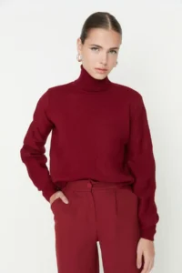 TRENDYOLMİLLA Burgundy Basic Turtleneck Knitwear Sweater - Image 2