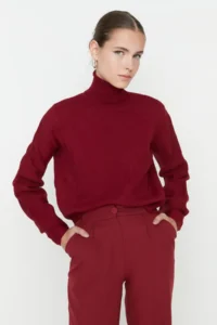 TRENDYOLMİLLA Burgundy Basic Turtleneck Knitwear Sweater - Image 3
