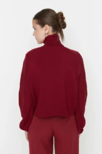 TRENDYOLMİLLA Burgundy Basic Turtleneck Knitwear Sweater - Image 5