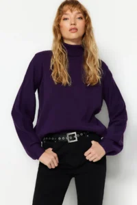 TRENDYOLMİLLA Purple Basic Turtleneck Knitwear Sweater