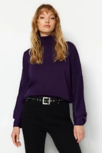 TRENDYOLMİLLA Purple Basic Turtleneck Knitwear Sweater - Image 2