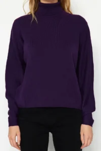 TRENDYOLMİLLA Purple Basic Turtleneck Knitwear Sweater - Image 4