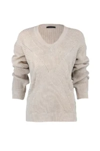 TRENDYOLMİLLA Beige Cellular/Delikli V-neck Knitwear Sweater - Image 8