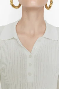 TRENDYOLMİLLA Ecru Mercerized Look Polo Shirt Collar Ribbed Knitwear Sweater - Image 5