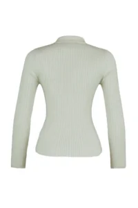 TRENDYOLMİLLA Ecru Mercerized Look Polo Shirt Collar Ribbed Knitwear Sweater - Image 7