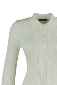 TRENDYOLMİLLA Ecru Mercerized Look Polo Shirt Collar Ribbed Knitwear Sweater - Image 8