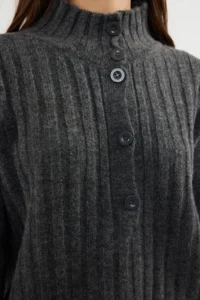 TRENDYOLMİLLA Anthracite Wide Pattern Soft textured High Neck Knitwear Sweater - Image 4