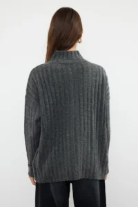 TRENDYOLMİLLA Anthracite Wide Pattern Soft textured High Neck Knitwear Sweater - Image 5
