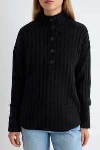 TRENDYOLMİLLA Black Wide Pattern Soft textured High Neck Knitwear Sweater - Image 3
