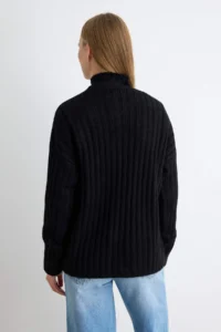 TRENDYOLMİLLA Black Wide Pattern Soft textured High Neck Knitwear Sweater - Image 4