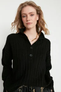 TRENDYOLMİLLA Black Wide Pattern Soft textured High Neck Knitwear Sweater - Image 6