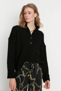 TRENDYOLMİLLA Black Wide Pattern Soft textured High Neck Knitwear Sweater - Image 7