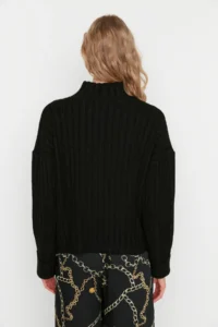 TRENDYOLMİLLA Black Wide Pattern Soft textured High Neck Knitwear Sweater - Image 9