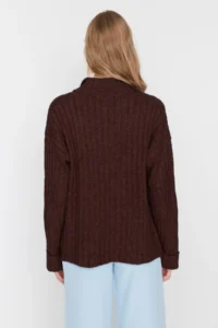 TRENDYOLMİLLA Brown Wide Pattern Soft textured High Neck Knitwear Sweater - Image 5