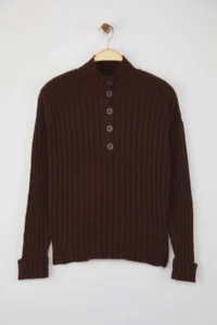 TRENDYOLMİLLA Brown Wide Pattern Soft textured High Neck Knitwear Sweater - Image 6