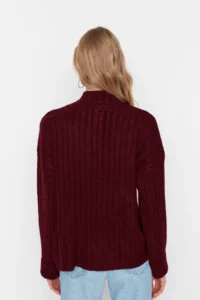 TRENDYOLMİLLA Burgundy Wide Pattern Soft textured High Neck Knitwear Sweater - Image 5