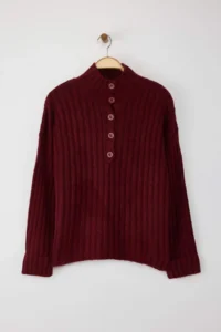 TRENDYOLMİLLA Burgundy Wide Pattern Soft textured High Neck Knitwear Sweater - Image 6