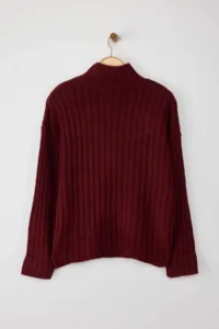 TRENDYOLMİLLA Burgundy Wide Pattern Soft textured High Neck Knitwear Sweater - Image 7