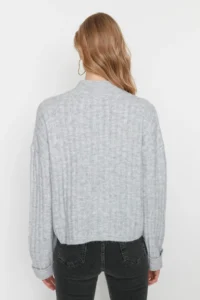 TRENDYOLMİLLA Gray Wide Pattern Soft textured High Neck Knitwear Sweater - Image 5