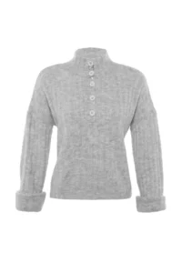 TRENDYOLMİLLA Gray Wide Pattern Soft textured High Neck Knitwear Sweater - Image 6