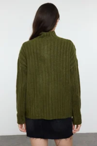 TRENDYOLMİLLA Khaki Wide Pattern Soft textured High Neck Knitwear Sweater - Image 9